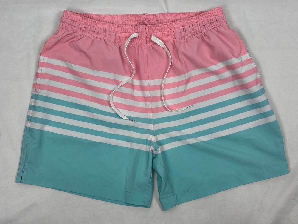 Chubbies The On The Horizons Swim Trunks Men's L Blue Pink Stripe  (5.5" Inseam)
